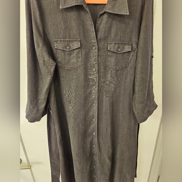 NWOT - Linen - Charter Club - Black Midi Shirt Dress  - Size 16 - Picture 5 of 11